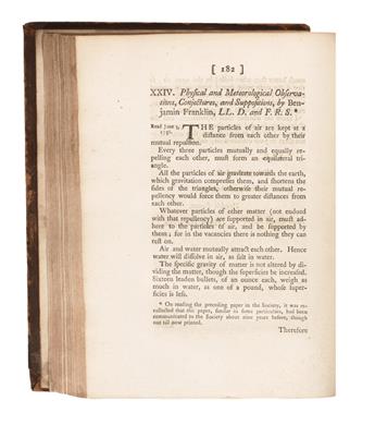 SCIENCE  FRANKLIN, BENJAMIN. Physical and Meteorological Observations [etc.].  In:  Philosophical Transactions, Vol. 55.  1766